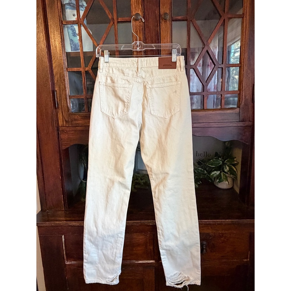 Hidden Jeans Los Angeles Cream Distressed Straight Leg Denim Size 25 - Picture 2 of 6